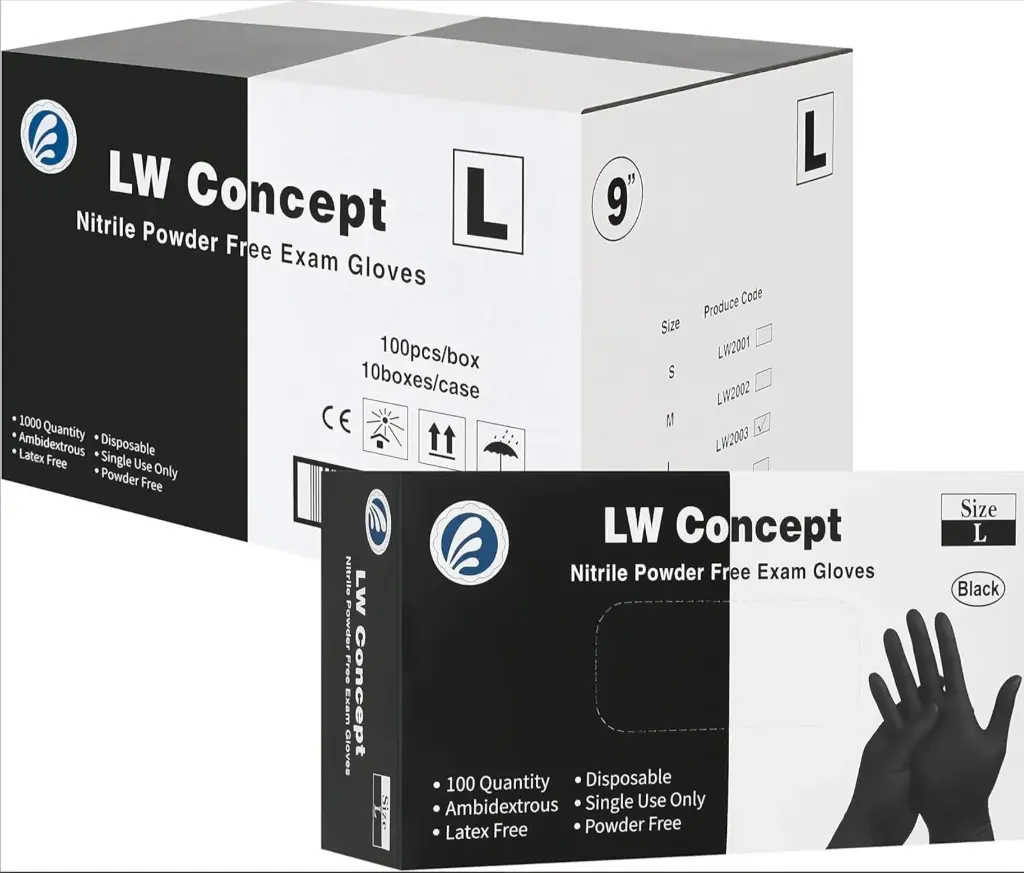 LW CONCEPT Black Medical Nitrile Examination Gloves - Latex-Free, Ultra-Strong, Case of 1000